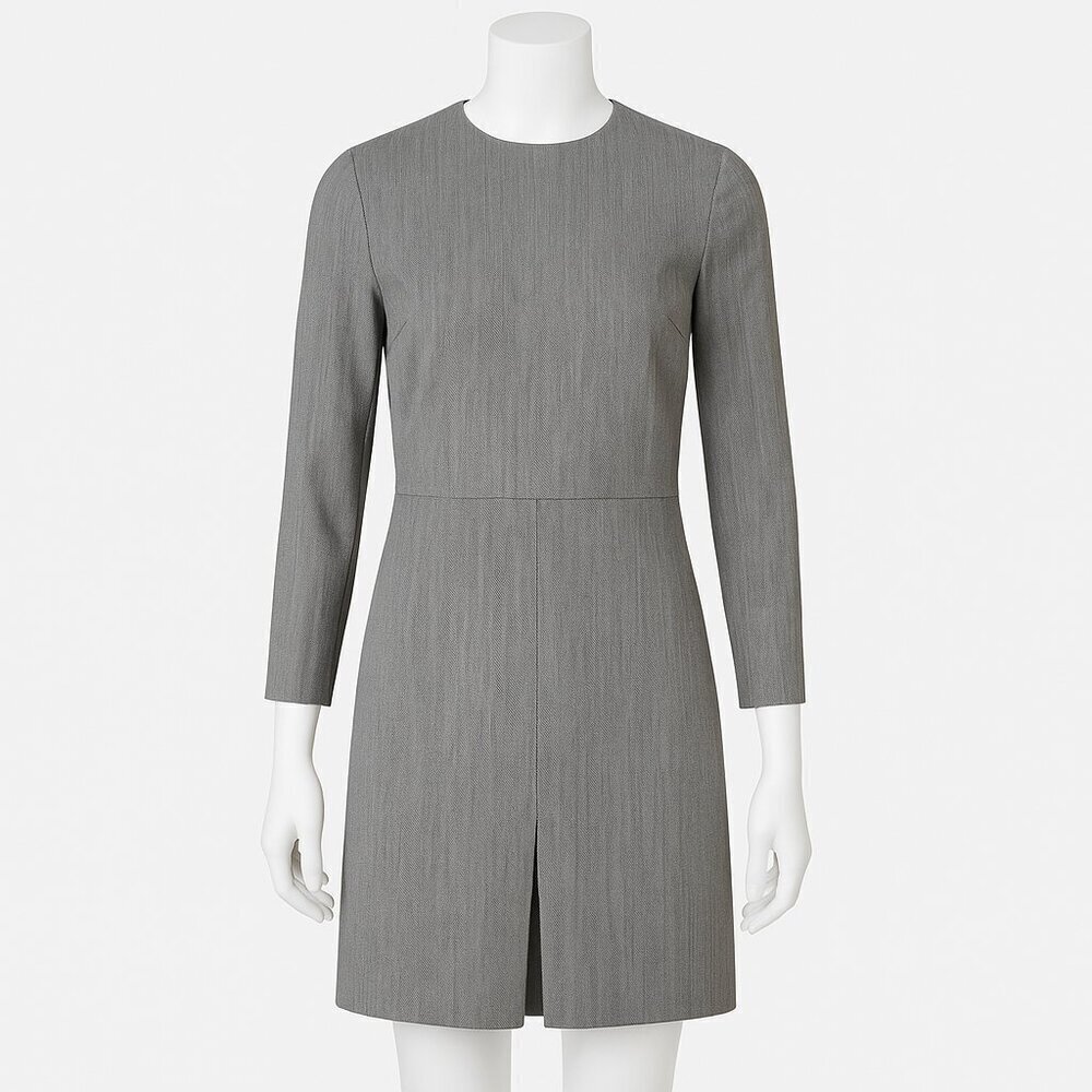 & Other Stories Box Pleat Grey Sheath Dress Exposed Zipper Size 6 Long Sleeve